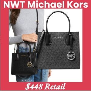 BRAND NEW! NWT Michael Kors Mercer Medium Black Logo and Leather Crossbody Bag